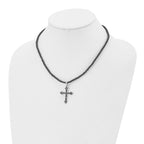 Black CZ & Glass Bead Cross Necklace in Stainless Steel