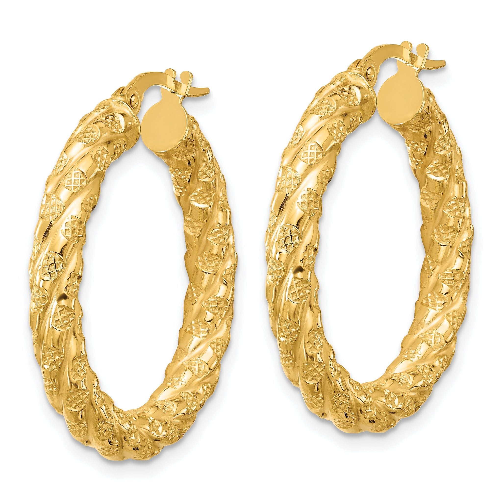 14k Polished and Textured Twisted Circle Hoop Earrings Secondary image