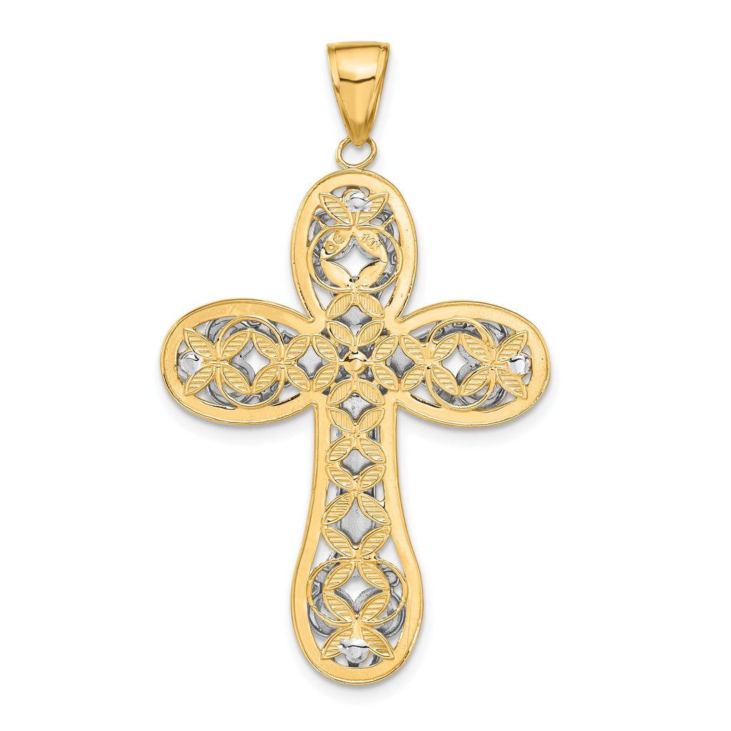 14K Two-Tone Gold Diamond-Cut Layered Cross Pendant  Elegant Religious Charm
