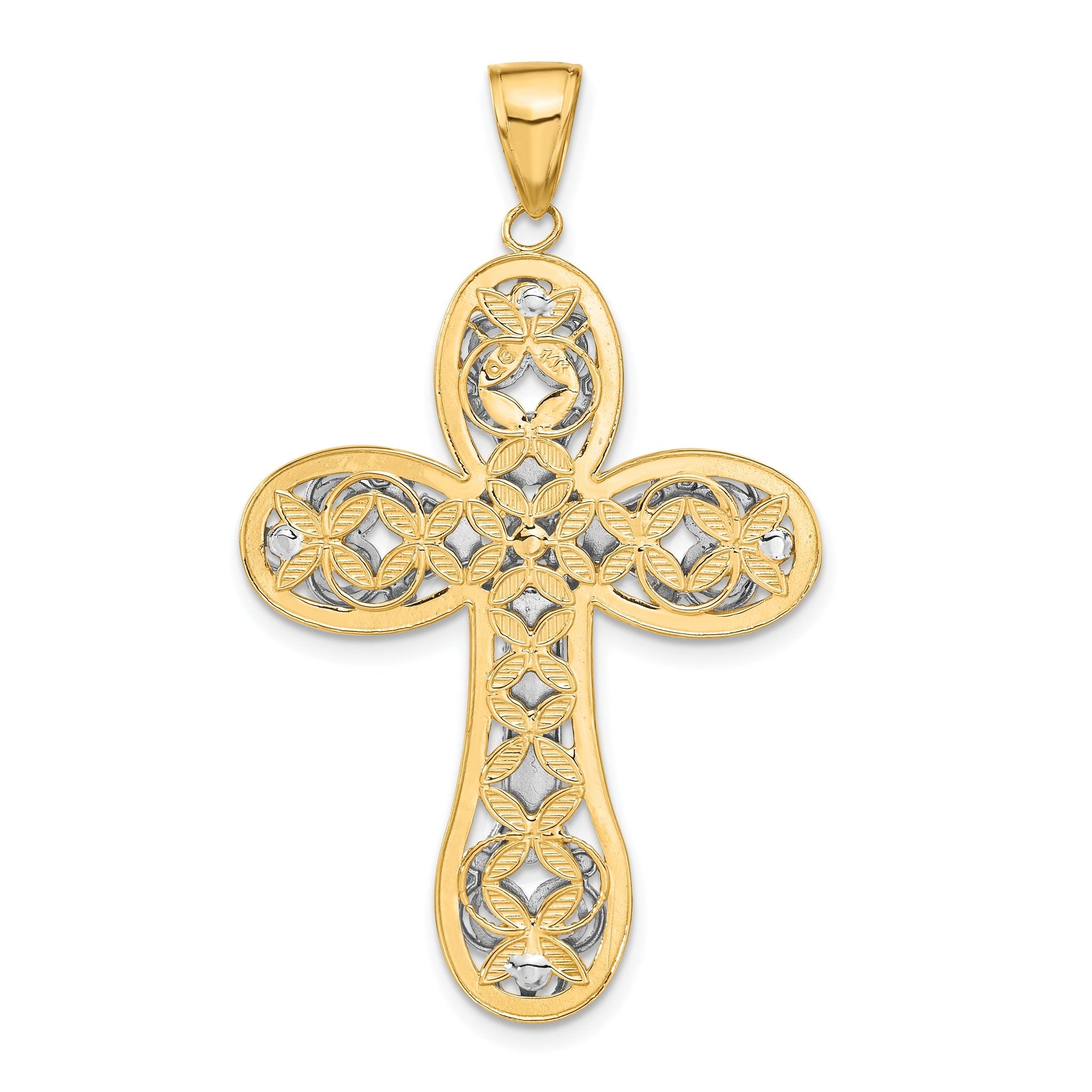 14K Two-Tone Gold Diamond-Cut Layered Cross Pendant  Elegant Religious Charm