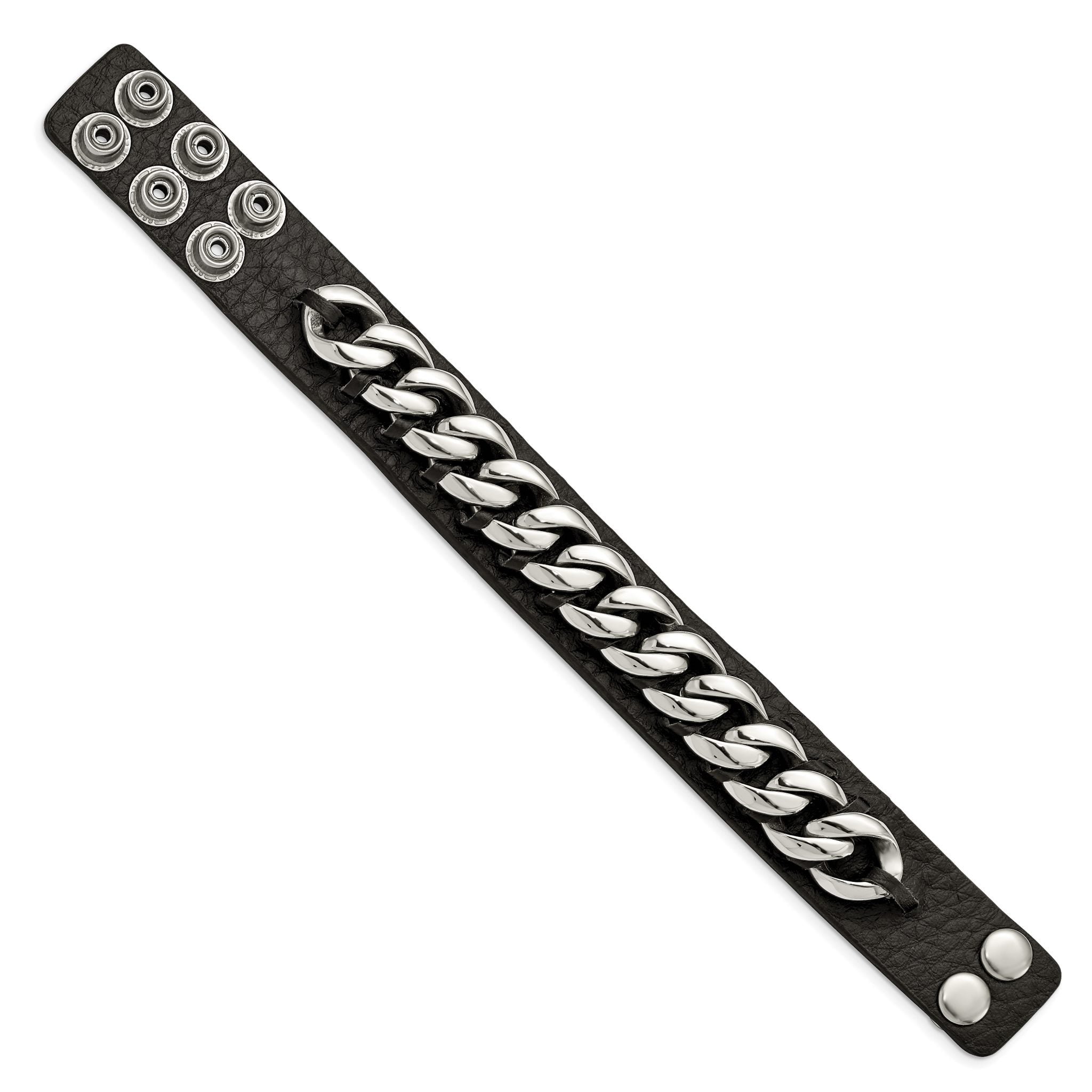 Stainless Steel Black Leather with Chain Bracelet for Men Secondary image