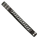Stainless Steel Black Leather with Chain Bracelet for Men