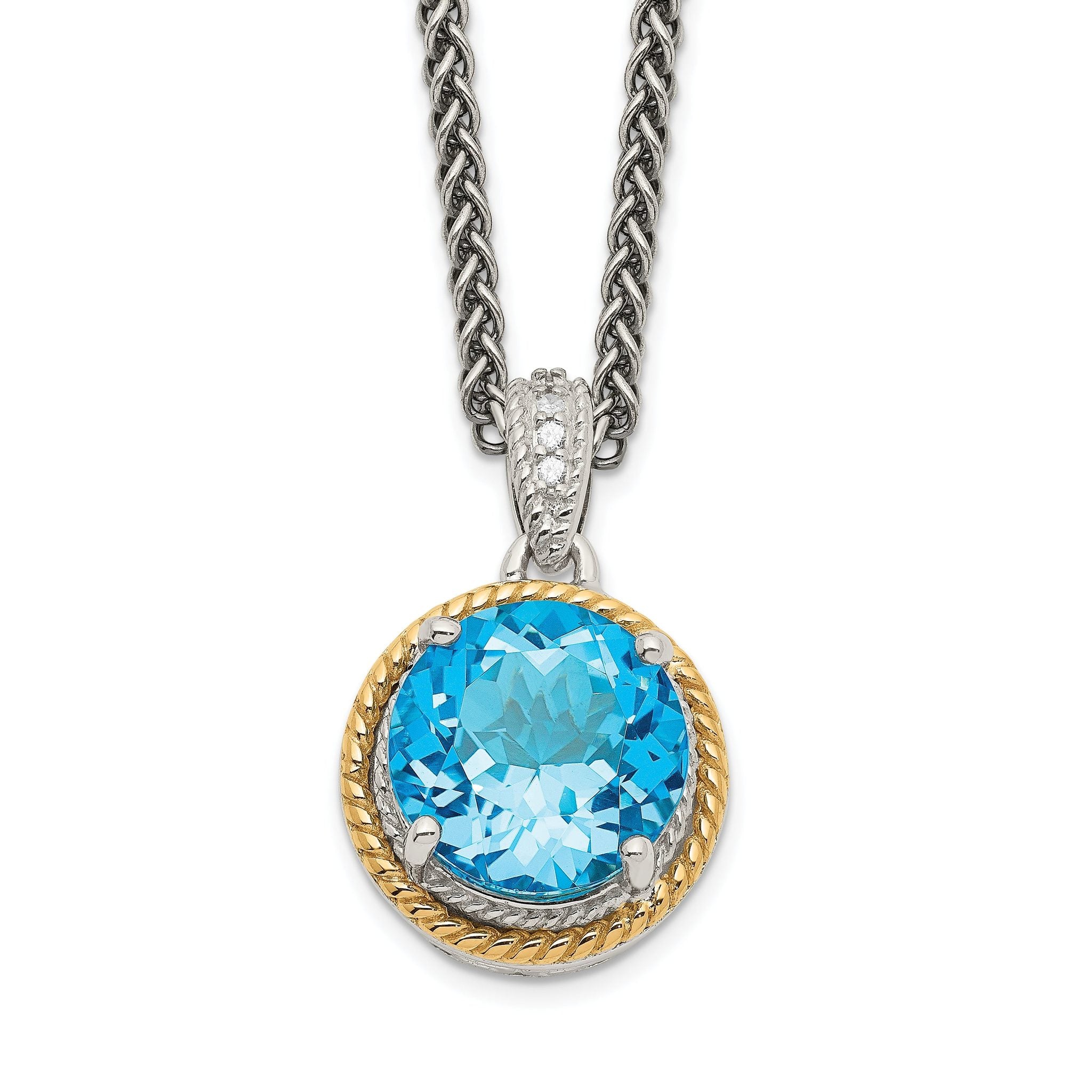 Shey Couture Sterling Silver with 14K Accent 18 Inch Antiqued Round Blue Topaz Necklace Main image