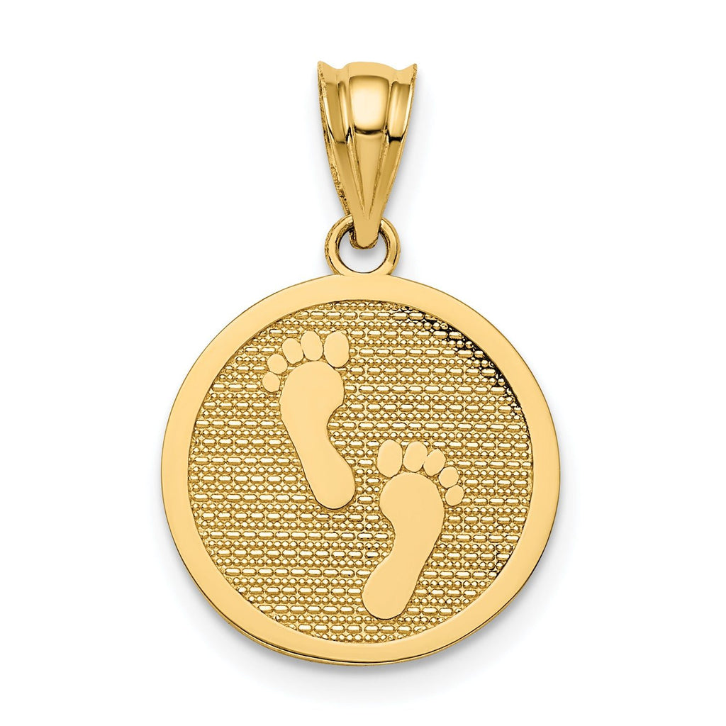 14K Gold Polished Reversible Faith and Footprints Pendant