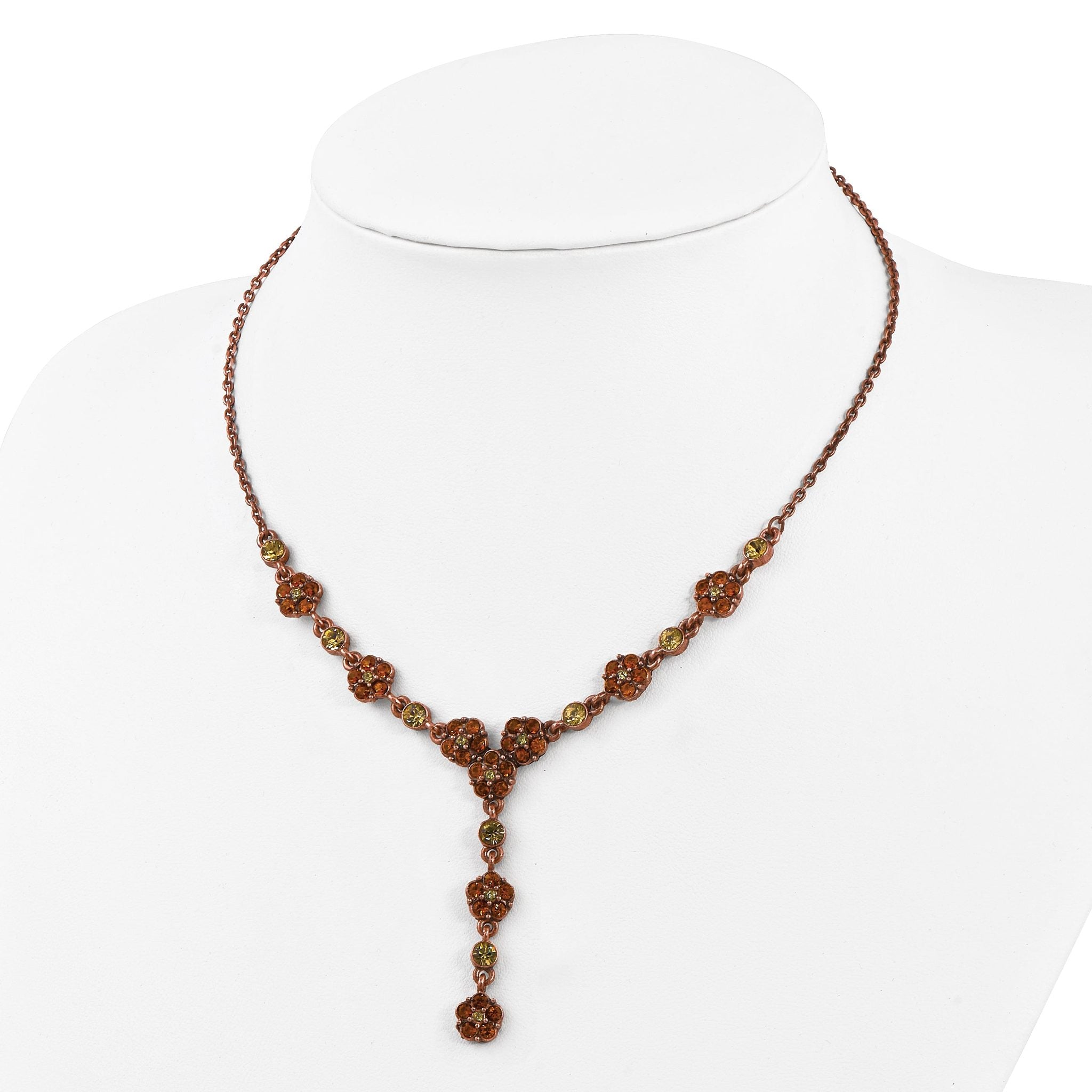 1928 Jewelry Copper-tone Light Colorado and Brown Crystal Floral Shape 15 inch Y Necklace with 3 inch extension Secondary image