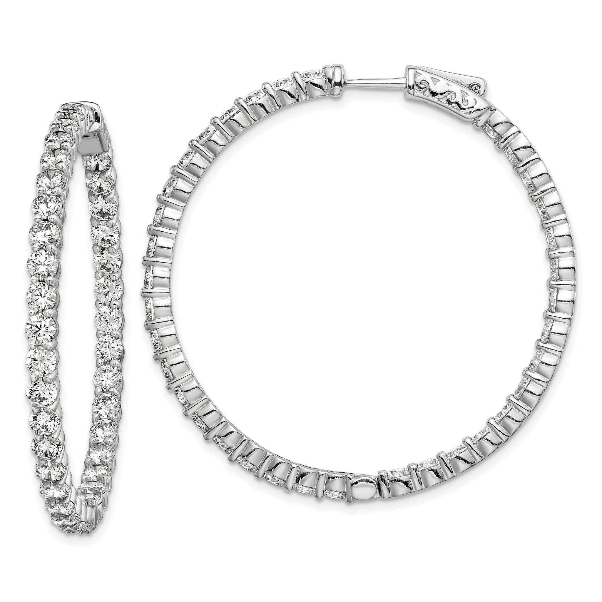 Sterling Shimmer Sterling Silver Rhodium-plated 70 Stone 3mm CZ In and Out Round Hinged Hoop Earrings Main image