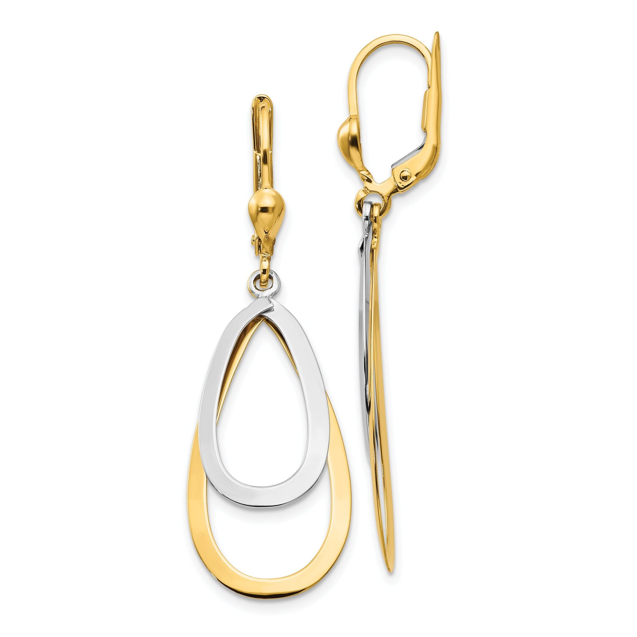 14k Two-tone Oval Leverback Tear Drop Earrings Main image
