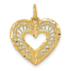 14K Gold Polished Heart Pendant with Filigree Diamond-Cut Design