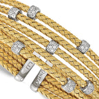 Sophia Jewelers Sterling Silver Gold-Plated Flexible Cuff with White CZ Woven Design