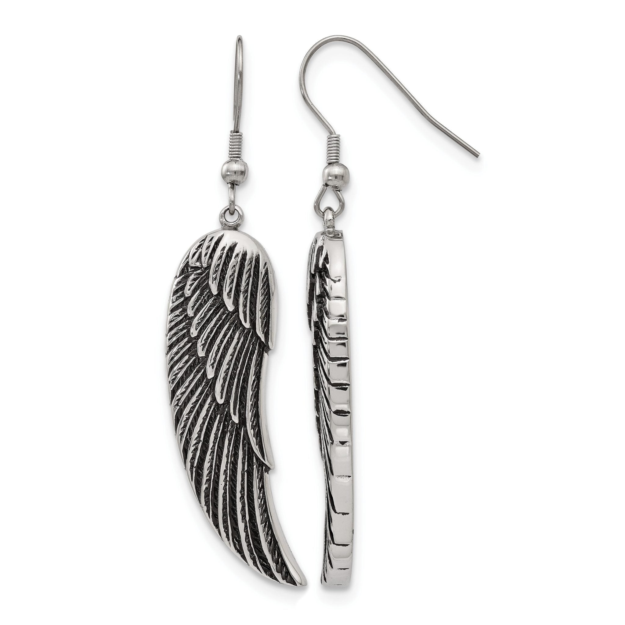 Stainless Steel Polished & Antiqued Drop Dangle Earrings for Women Main image