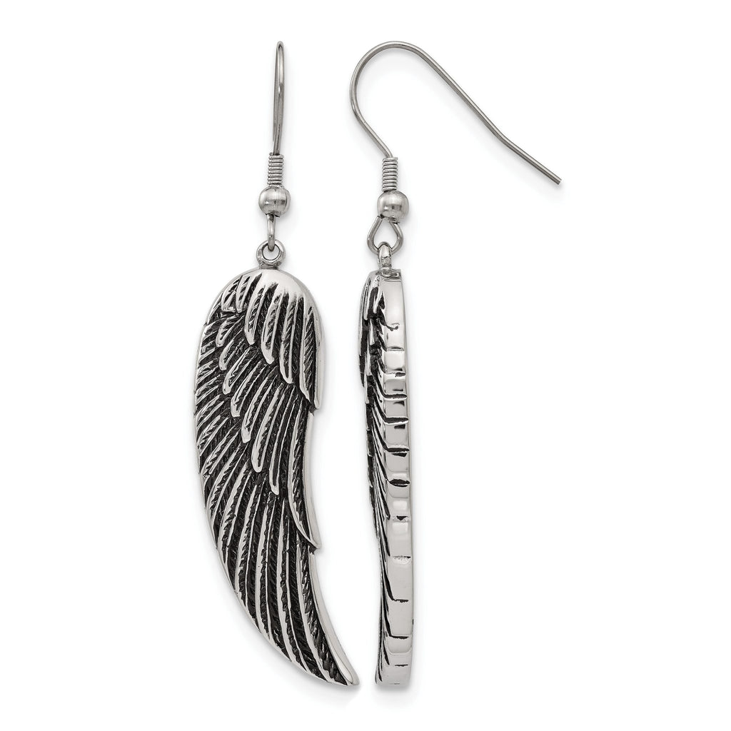 Stainless Steel Polished & Antiqued Drop Dangle Earrings for Women