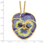 24K Gold-trim Lacquer Dipped Blue Real Pansy with 20 inch Gold-tone Necklace
