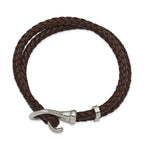 Stainless Steel Polished Brown Braided Leather Bracelet for Men
