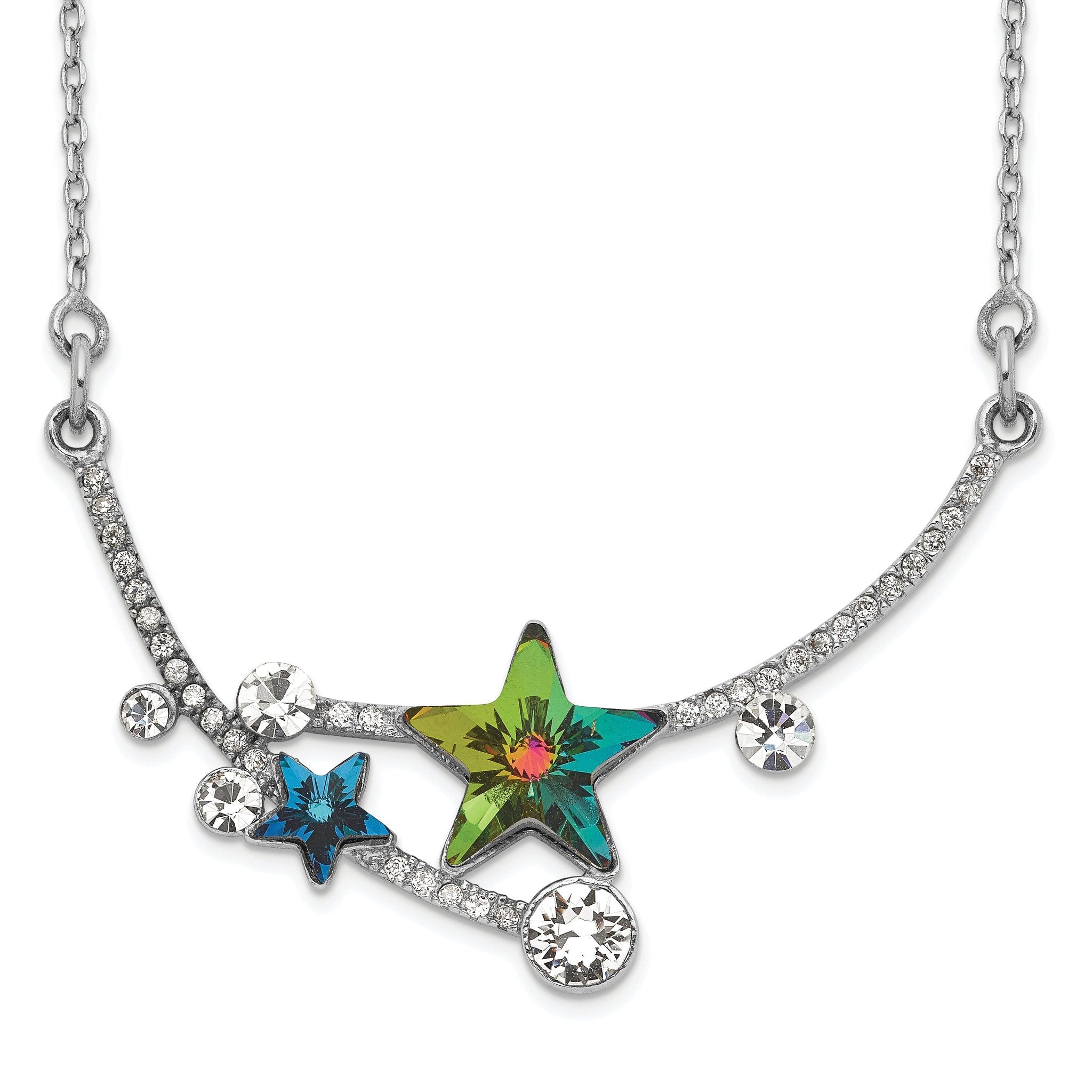 Sterling Silver RH-plated Multi-color Crystal Star w/2in ext Necklace Main image