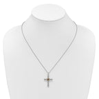 Shey Couture Sterling Silver Rhodium-plated with 14k Accent Round Garnet Textured Cross 18 inch with 2 inch Extension Necklace