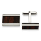 Stainless Steel Black Koa Wood Inlay Cuff Links