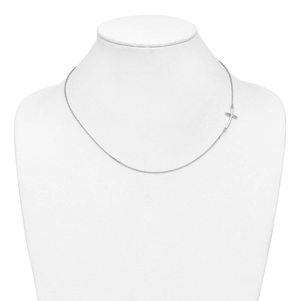 10k White Gold Large Sideways Curved Cross Necklace