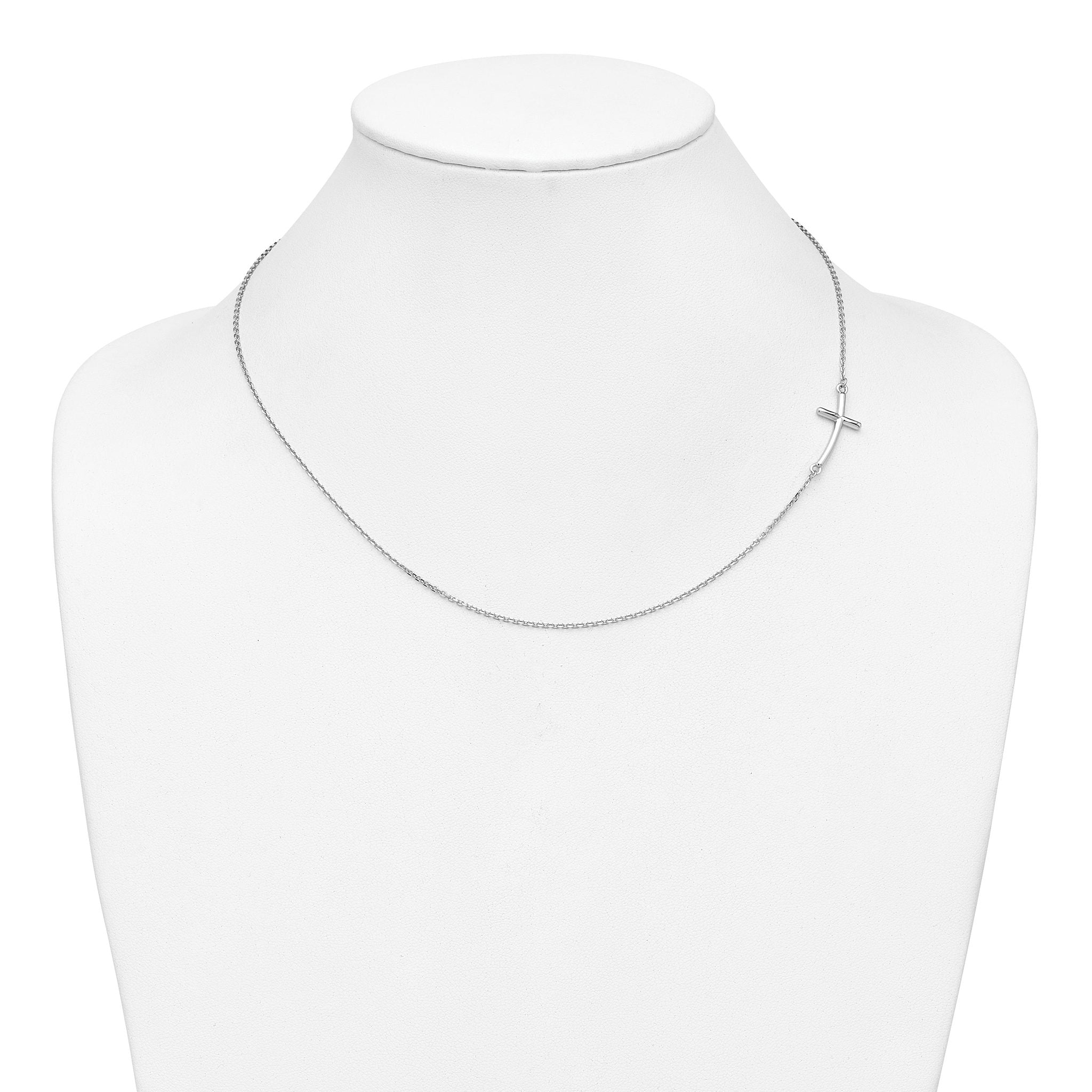 10k White Gold Large Sideways Curved Cross Necklace