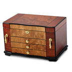 Luxury Giftware by Jere High GloSterling Silver Bubinga Veneer w/Elm Burl Inlay 3-drawer with Swing-out Sides Locking Wooden Jewelry Box