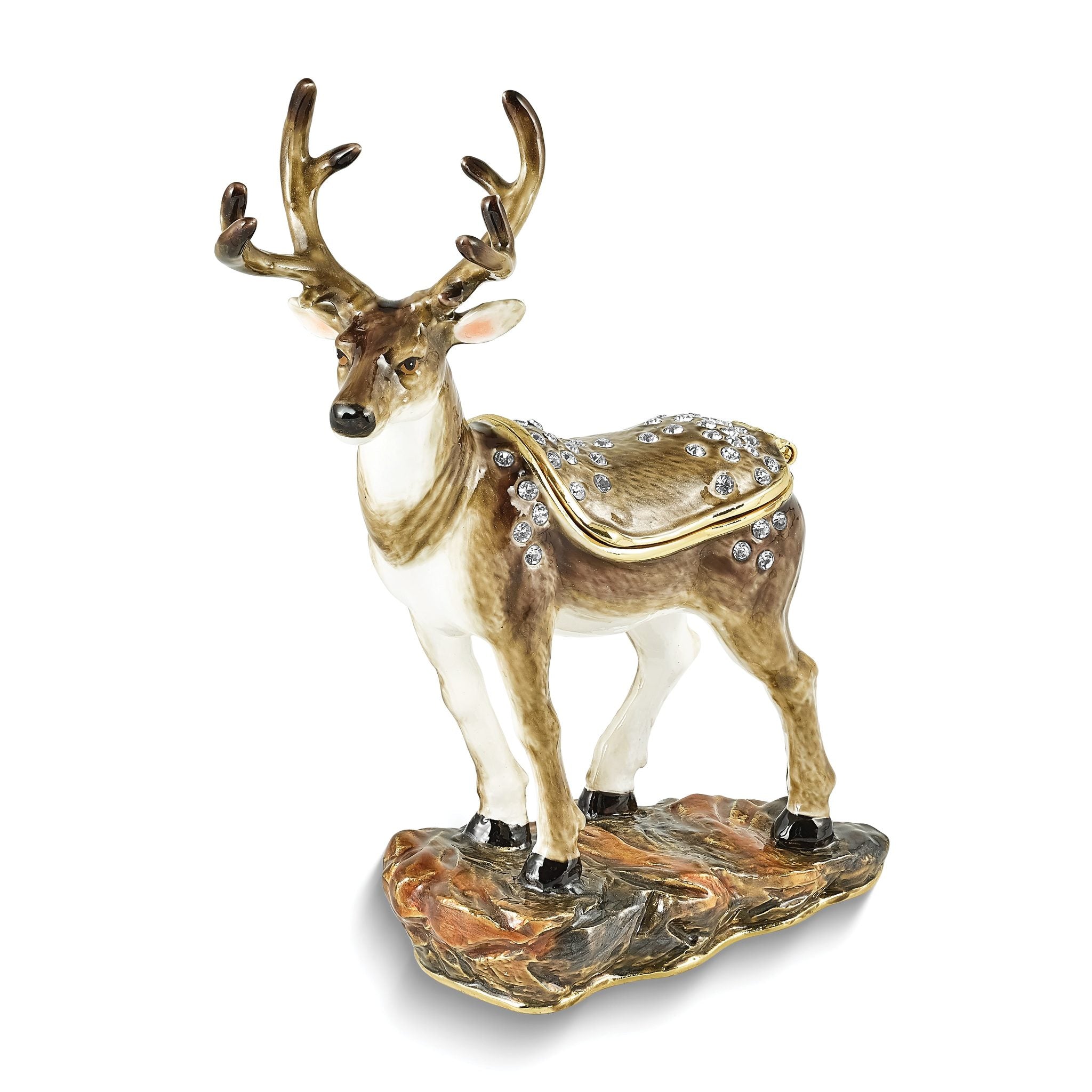 Luxury Giftware Pewter Bejeweled Crystals Gold-tone Enameled BUCK Deer Trinket Box with Matching 18 Inch Necklace Main image