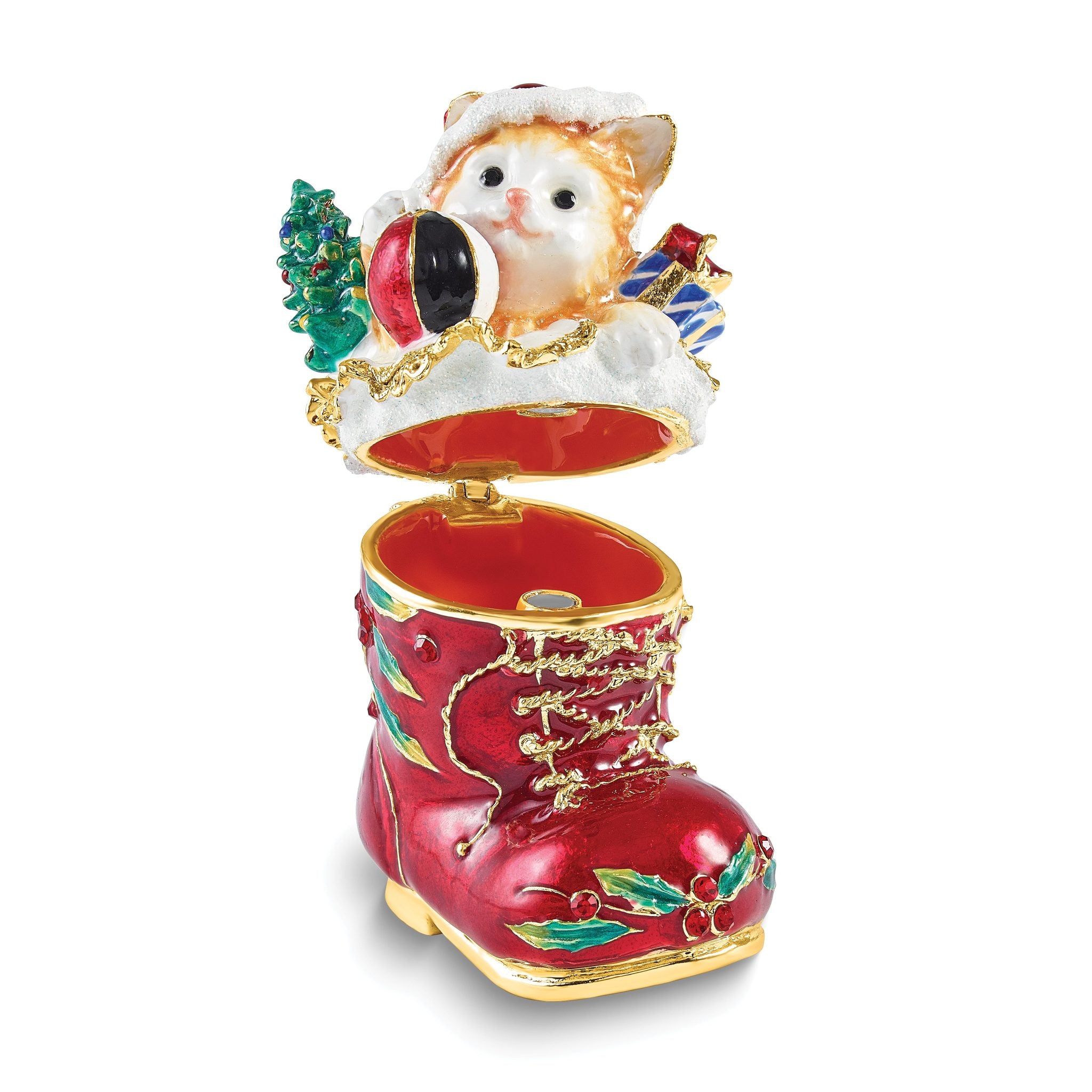 Luxury Giftware by Jere Bejeweled PLAYFUL KITTEN Christmas Cat In Stocking Trinket Box with Matching 18 inch Necklace Secondary image
