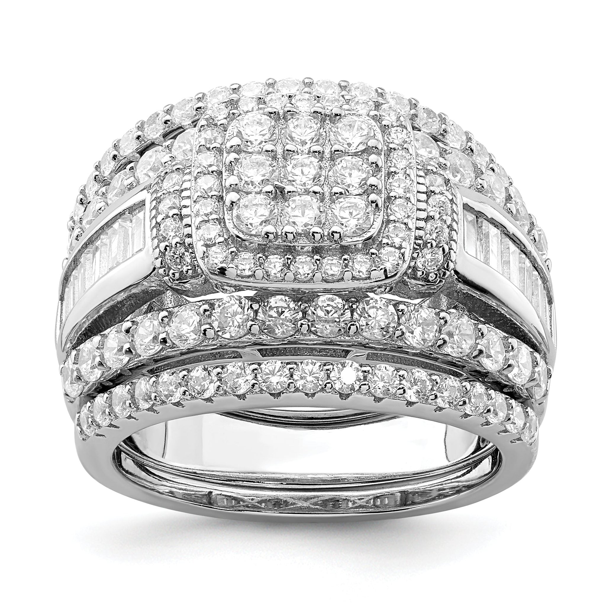 CZ Square-Cut Three-Piece Engagement Ring Set in Sterling Silver