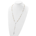 Sterling Silver Tri-Color Rosary Necklace with Polished Finish, 26-Inch