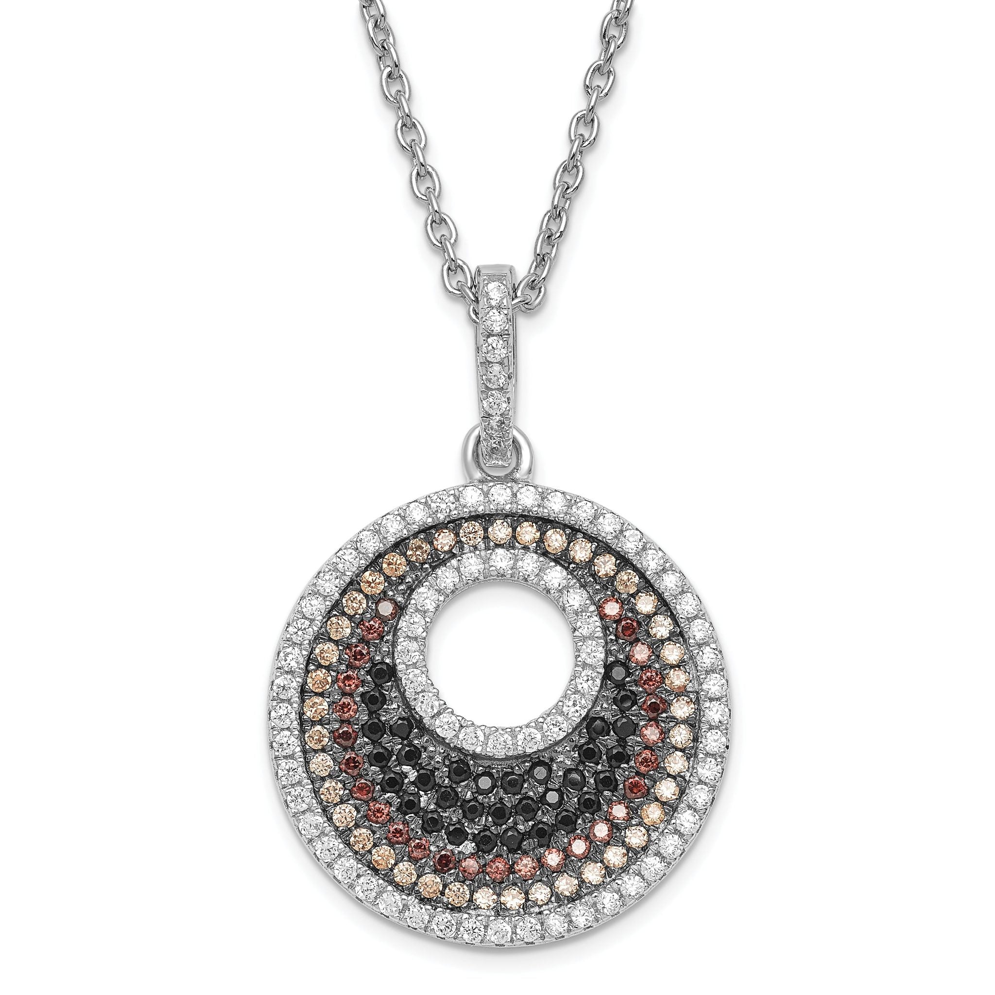 Sterling Silver & Multicolor CZ True Fire Circle w/ 2in ext Necklace Main image
