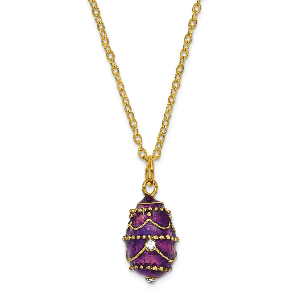 Luxury Giftware by Jere Pewter Bejeweled Crystals Gold-tone Enameled IMPERIAL PURPLE (Plays Unchained Melody) Musical Egg with Matching 18 Inch Necklace