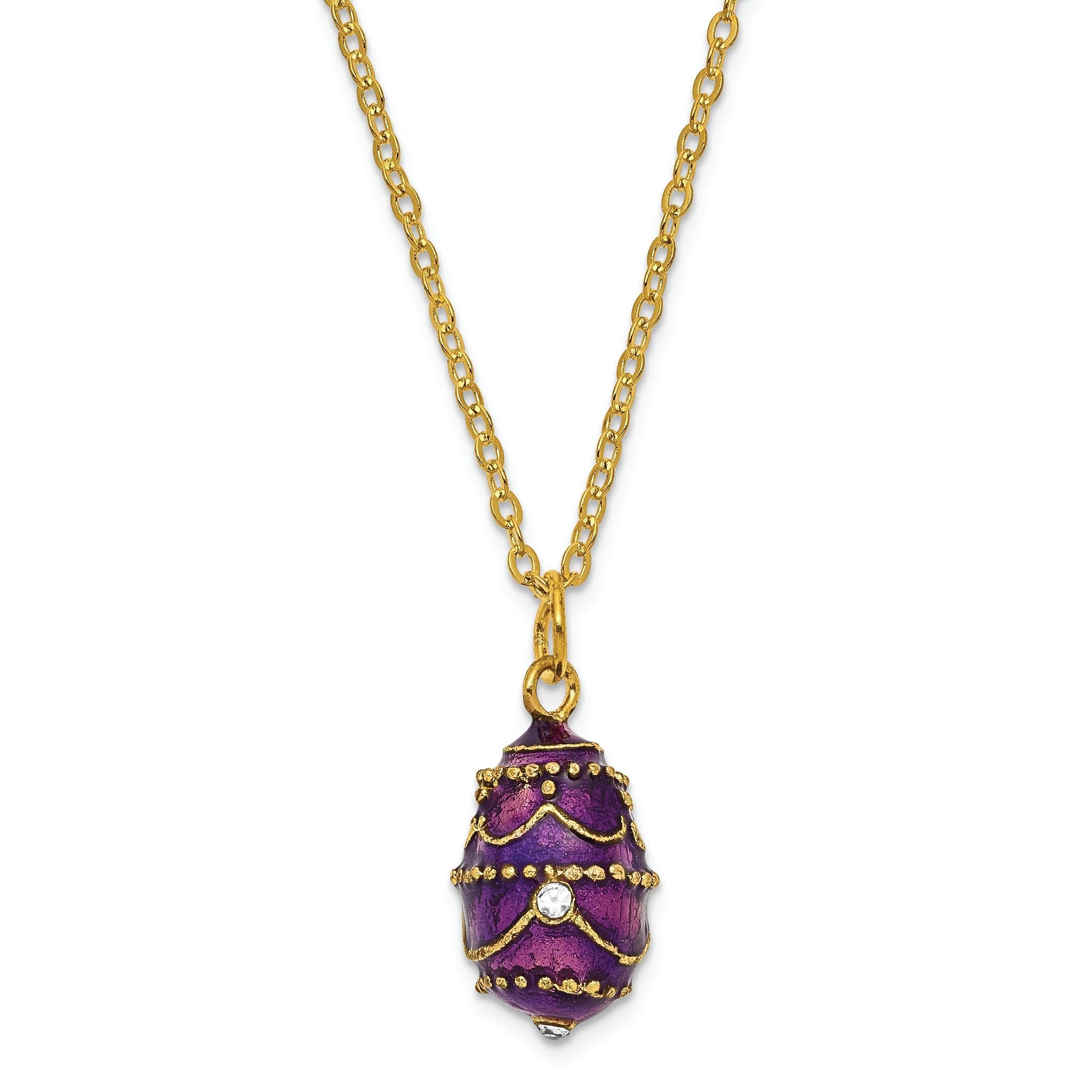 Luxury Giftware by Jere Pewter Bejeweled Crystals Gold-tone Enameled IMPERIAL PURPLE (Plays Unchained Melody) Musical Egg with Matching 18 Inch Necklace