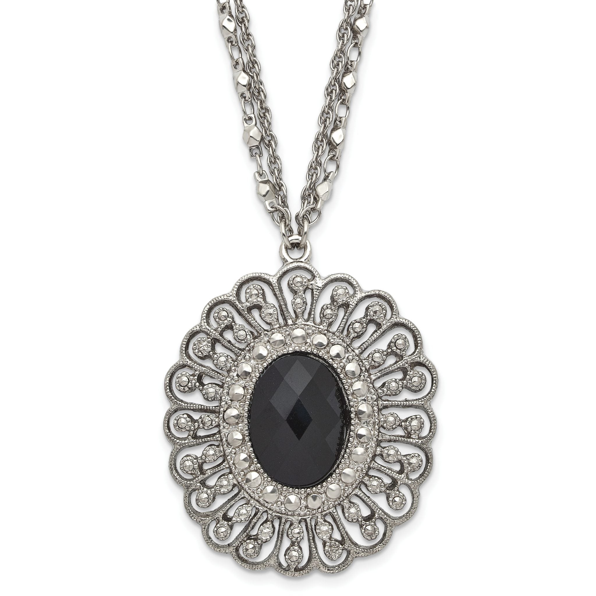 1928 Silver-tone Black Epoxy & Acrylic Fancy Bead With 3in ext. Necklace Main image
