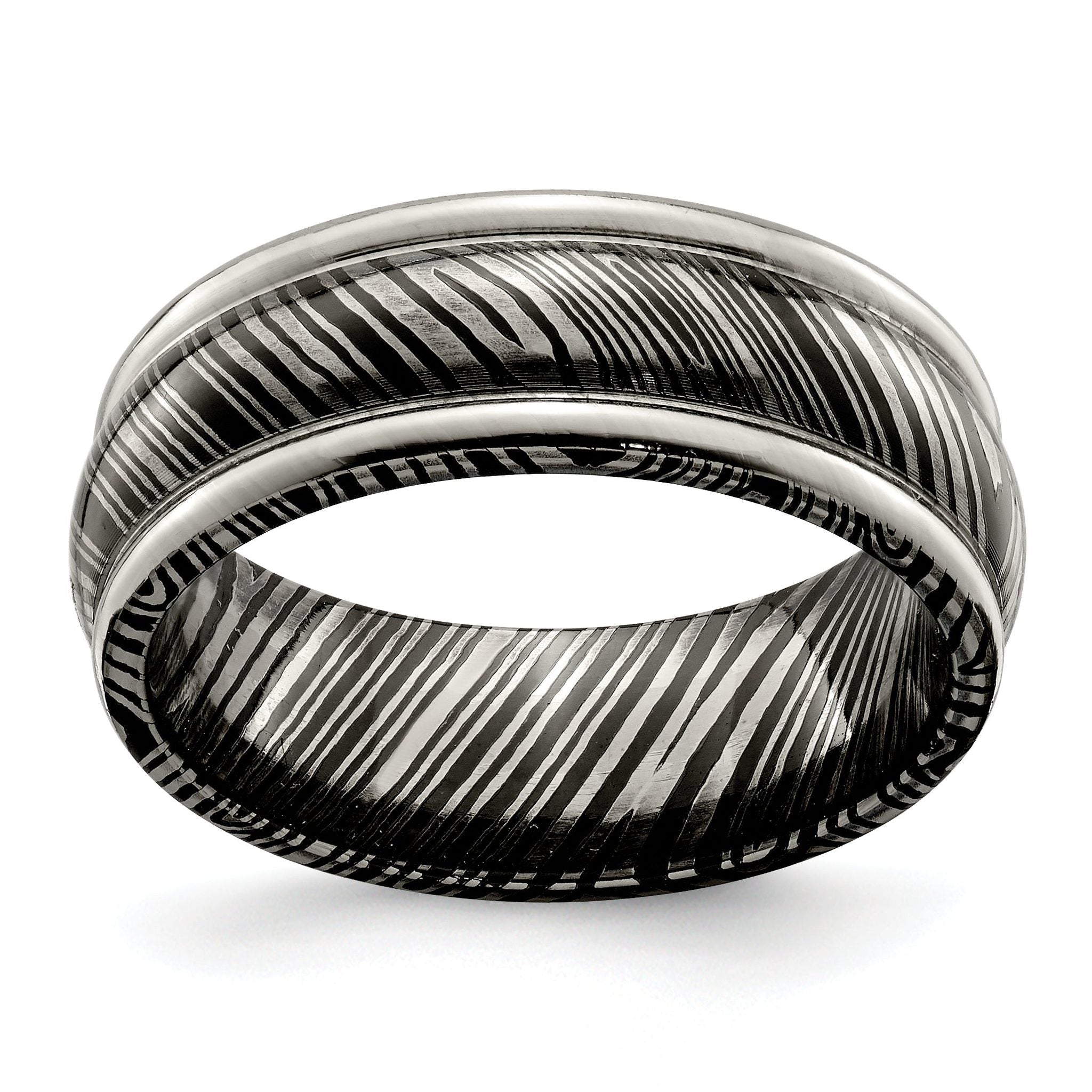 Titanium Wedding Band with Polished Finish and Ridged Edge Main image