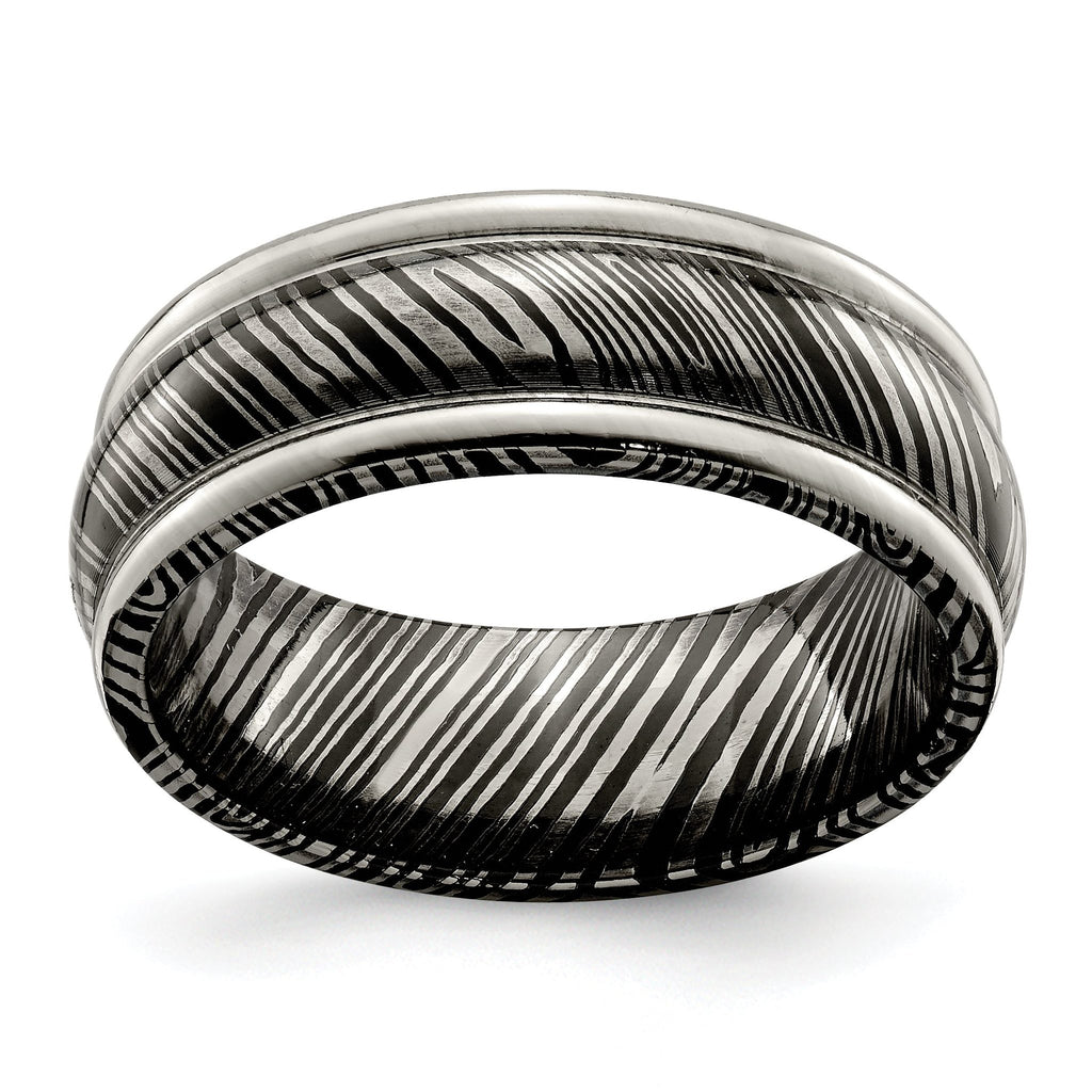 Titanium Wedding Band with Polished Finish and Ridged Edge