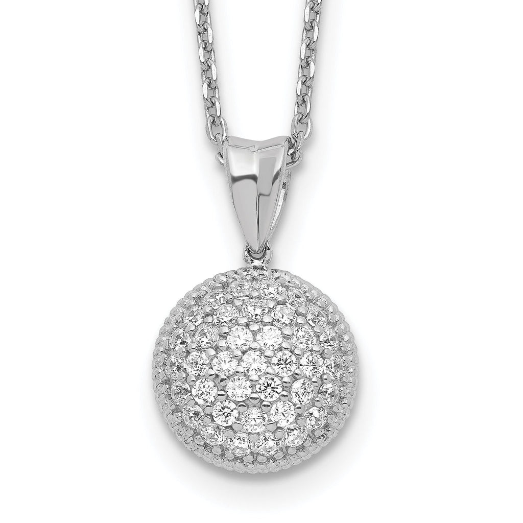 Sterling Silver CZ Pendant Necklace with Rhodium Polish Unisex 18 Inch