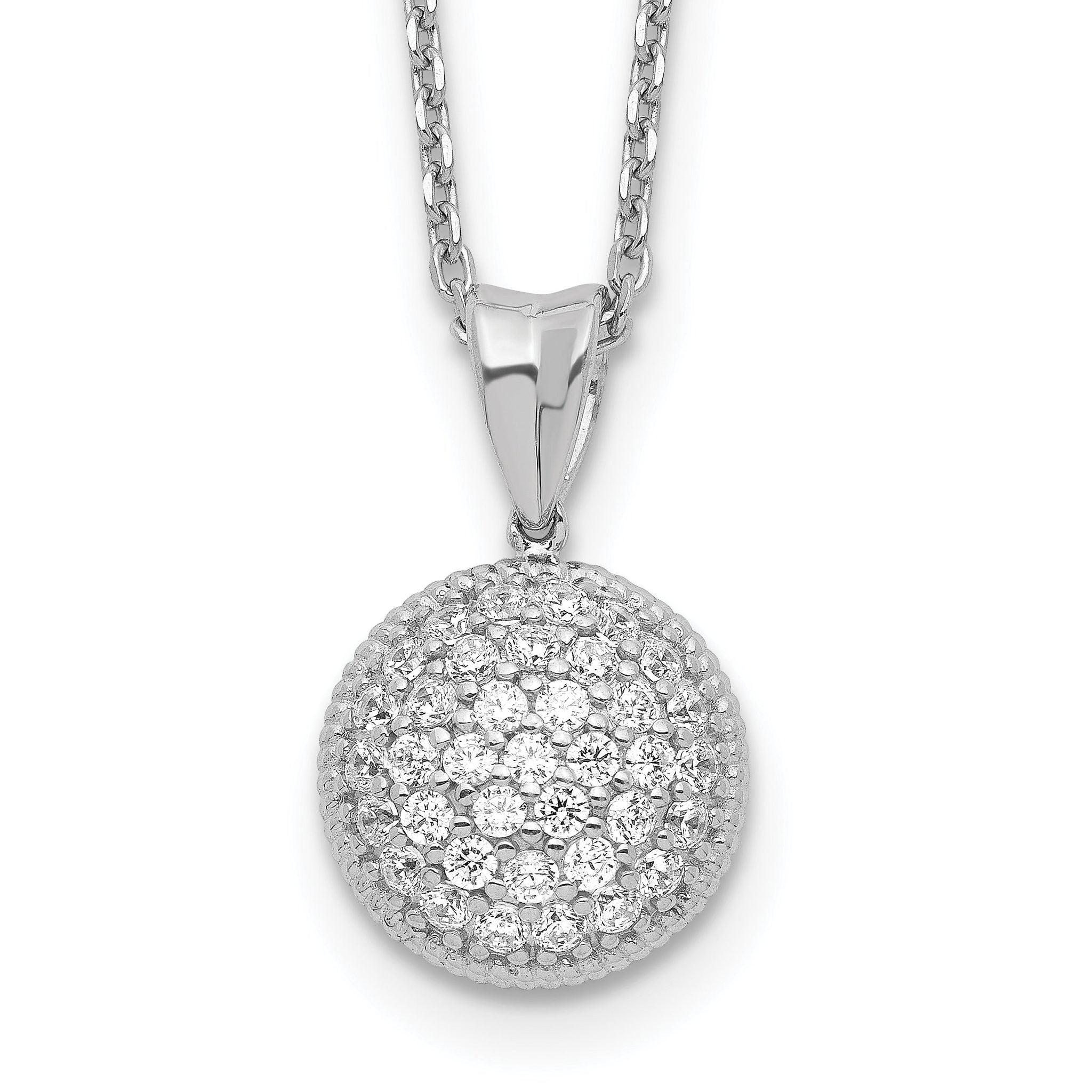 Sterling Silver CZ Pendant Necklace with Rhodium Polish Unisex 18 Inch
