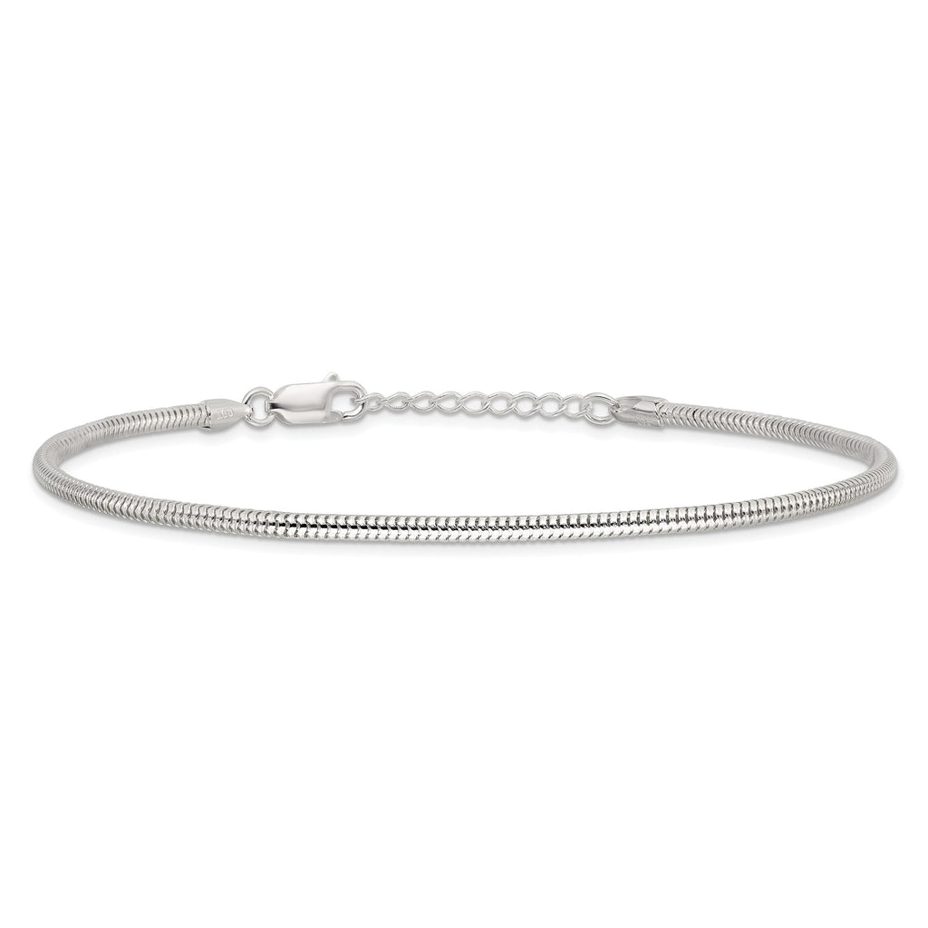 Sterling Silver 2.5mm Snake Chain 9 inch Plus 1 inch Extender - Total 10 inch Anklet