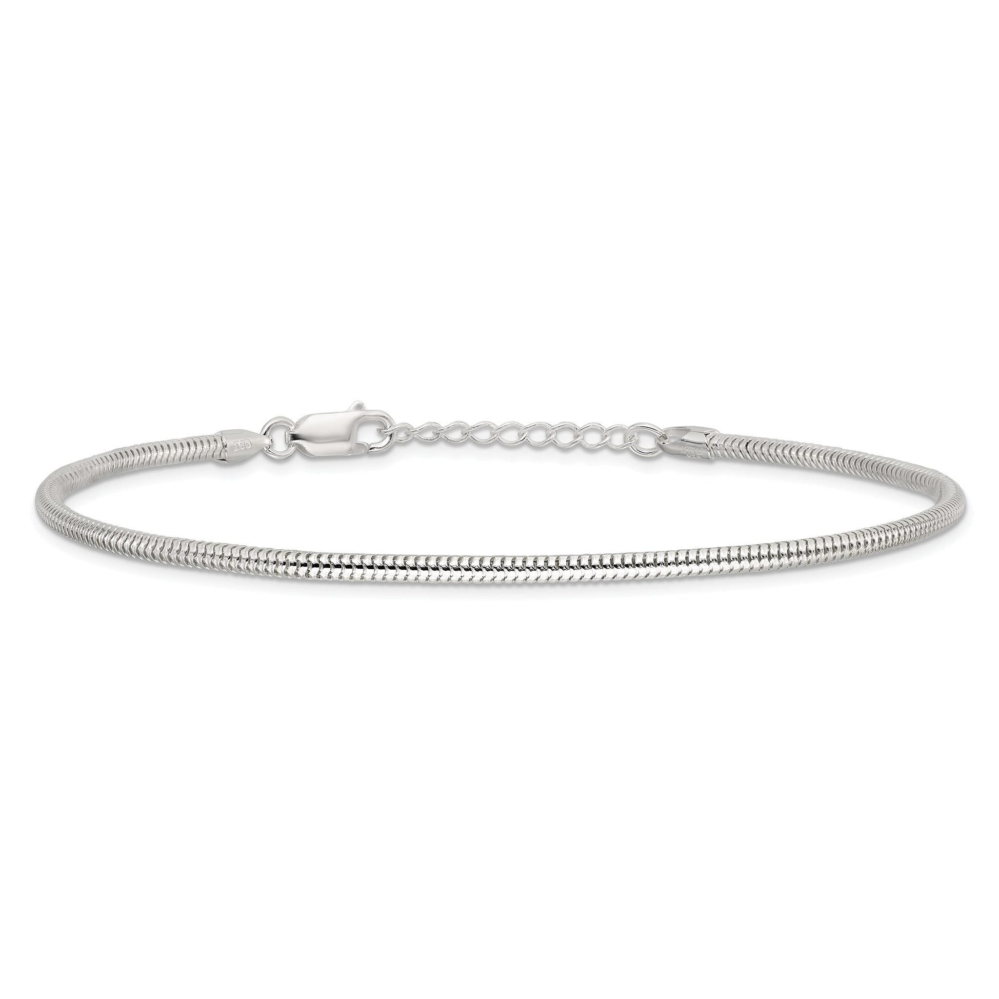 Sterling Silver 2.5mm Snake Chain 9 inch Plus 1 inch Extender - Total 10 inch Anklet