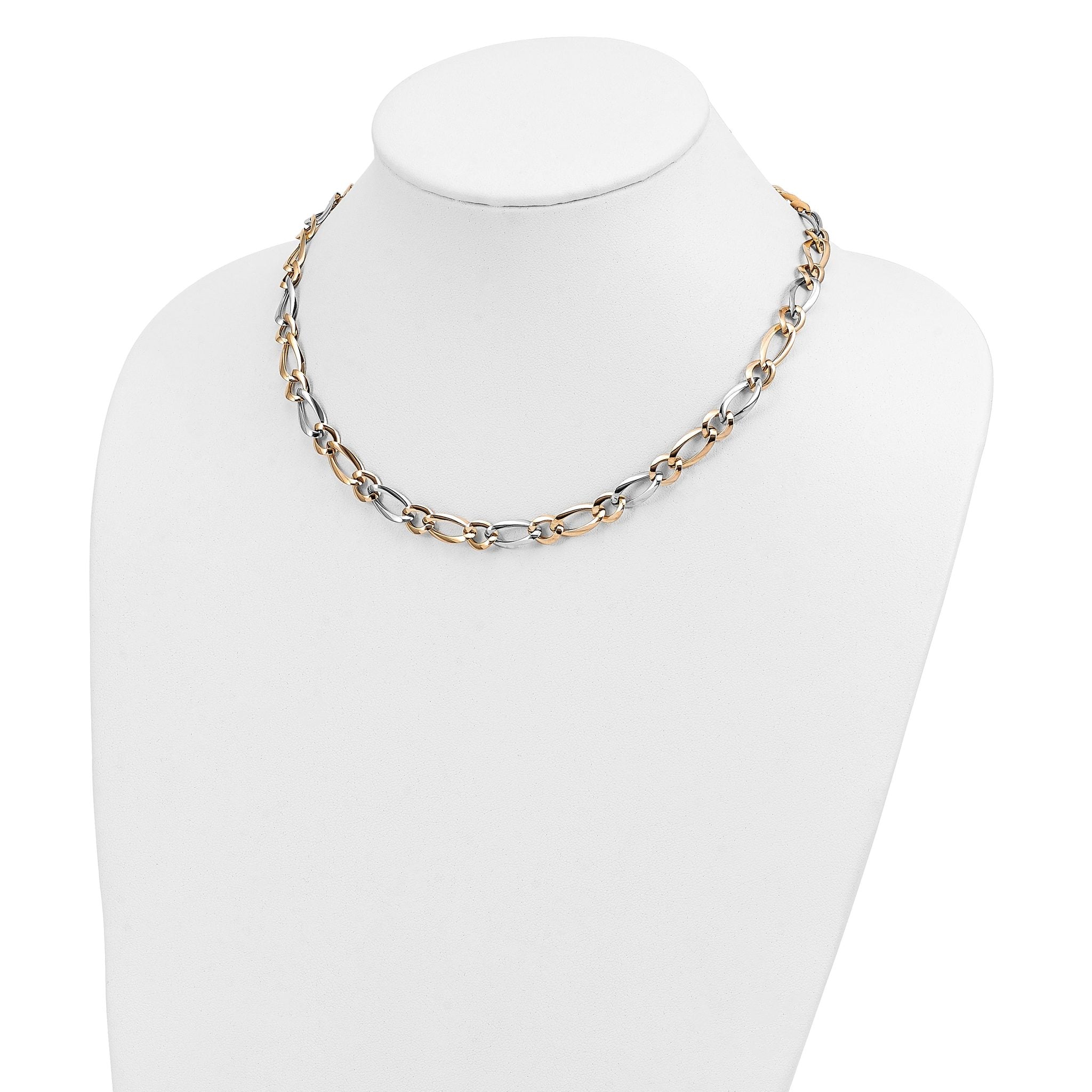 14K Two-Tone Polished Open Link Necklace with Fancy Lobster Clasp