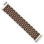 Stainless Steel Polished Woven Brown Leather Bracelet for Women