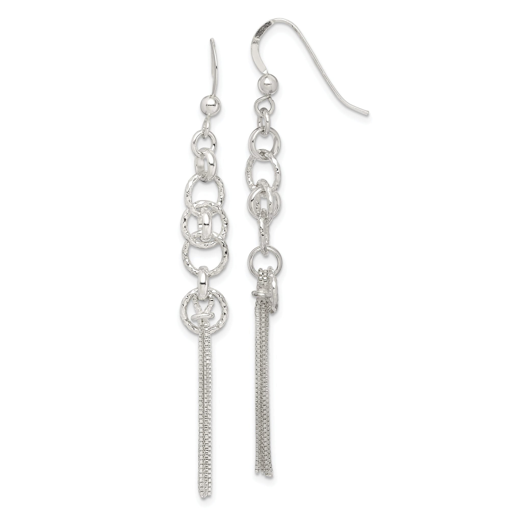 Sterling Silver Polished & D/C Circle & Multi-strand Chain Dangle Earrings Main image