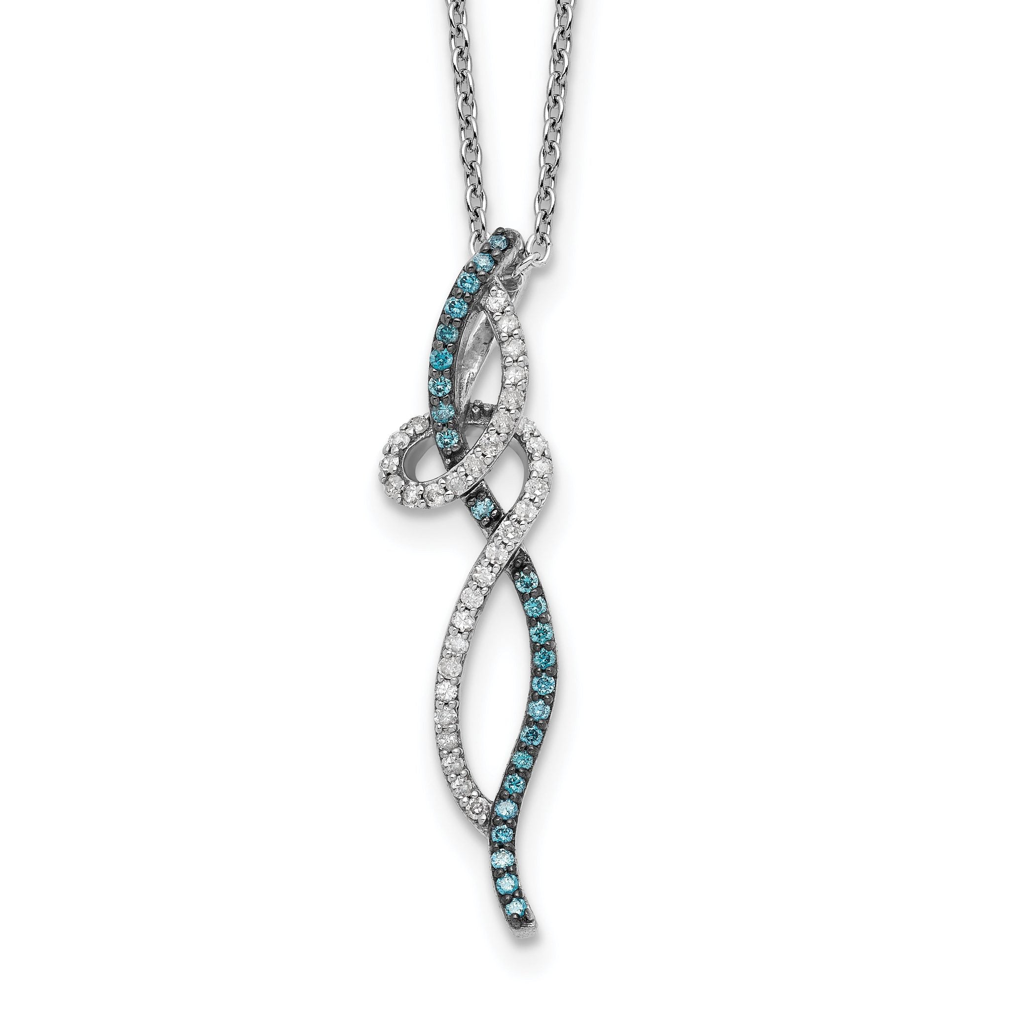 White Night Sterling Silver Rhodium-plated Swirl White and Blue Diamond 18 inch Necklace with 2 Inch Extender Main image