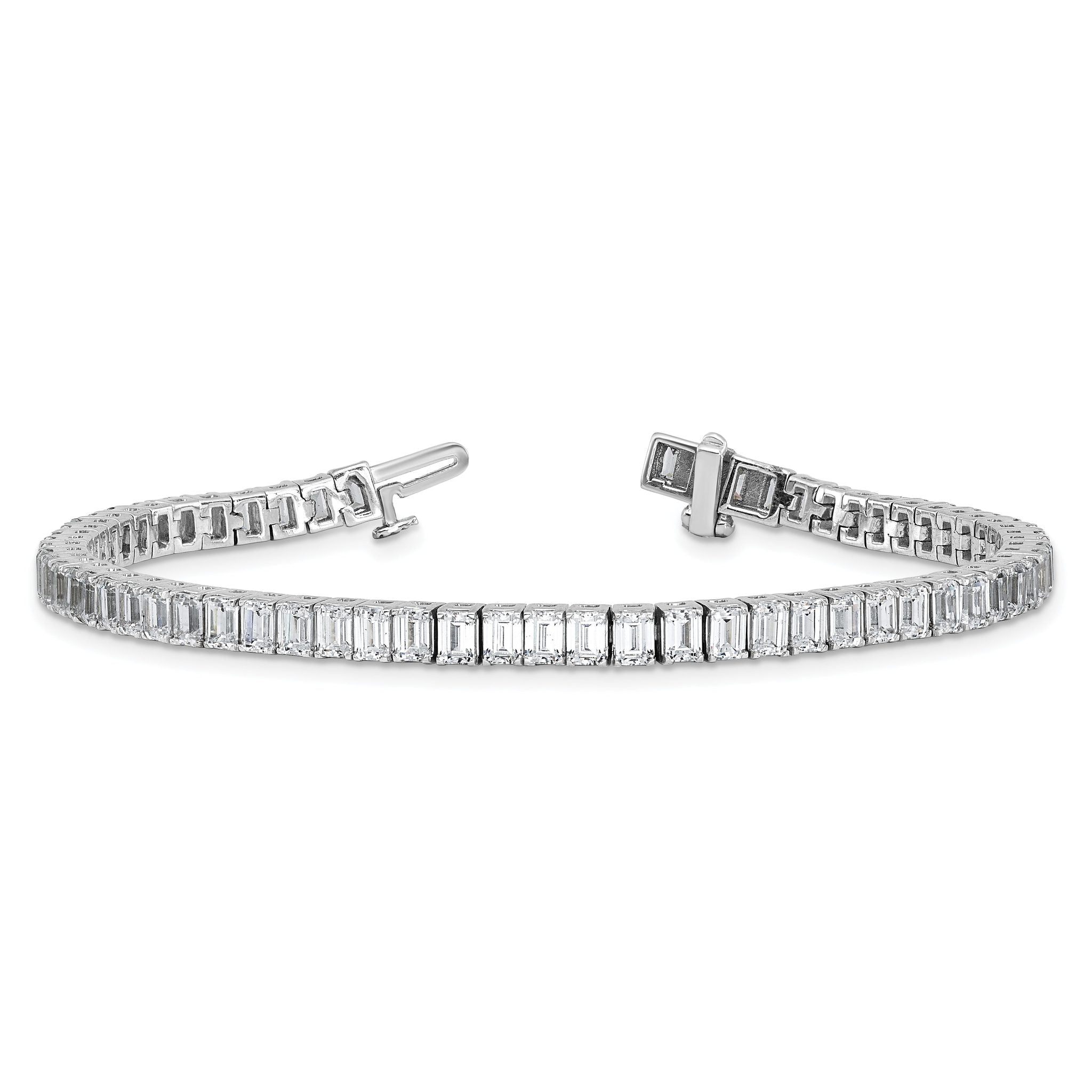 14k White Gold 10 carat Certified Lab Grown Diamond VS+ F+ Complete Emerald Bezel Set Tennis Bracele