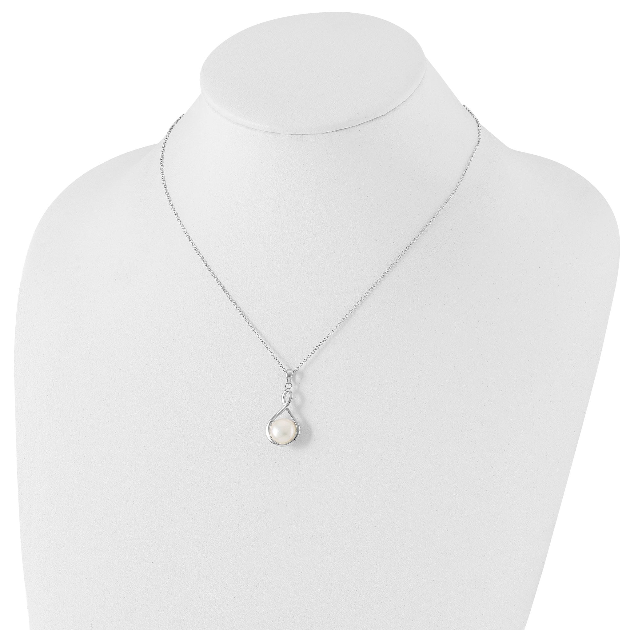 Sterling Silver Rhod-plat 10-11mm White FWC Pearl Necklace