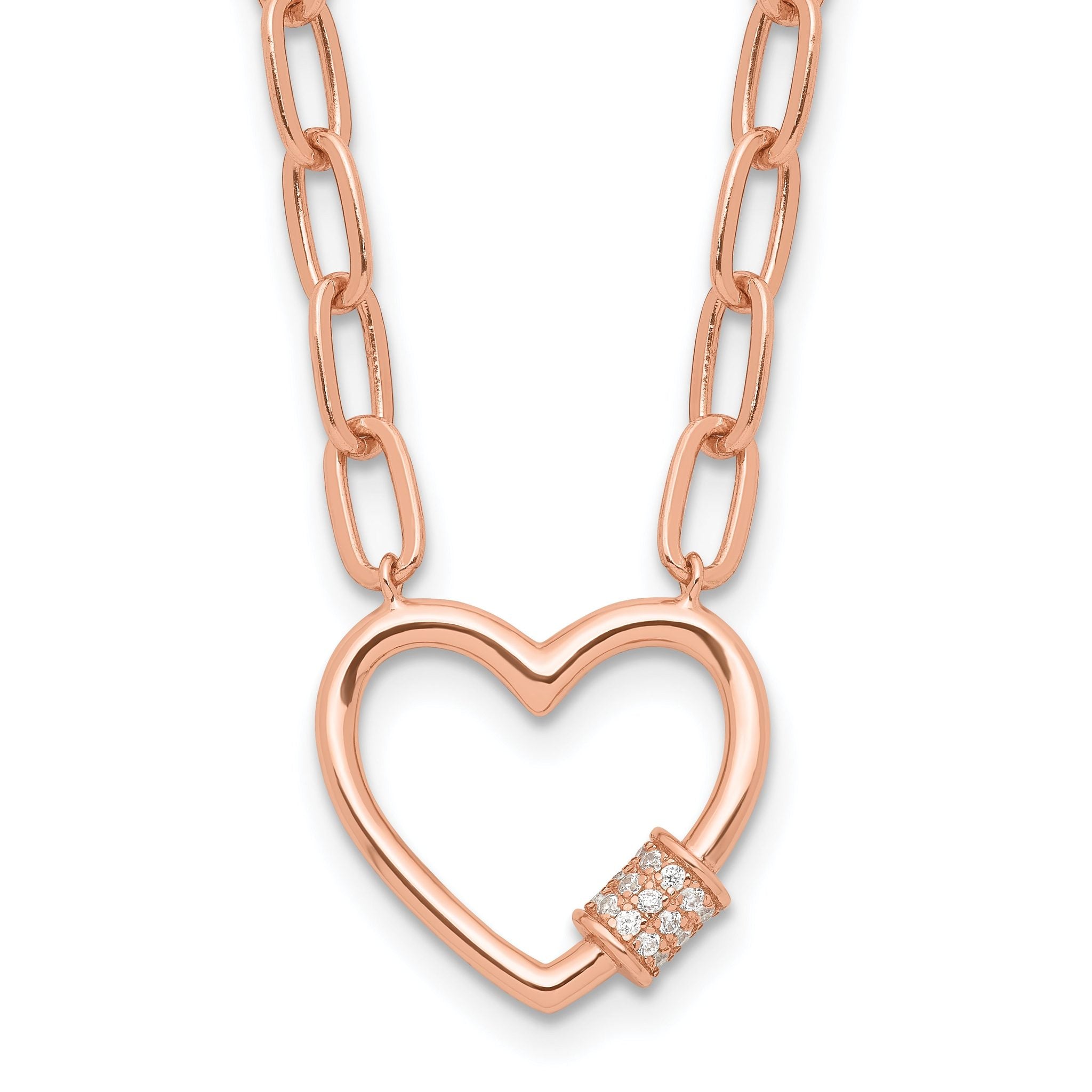 Sterling Silver Rose-tone CZ Heart Paper Clip with 2in ext. Necklace Main image