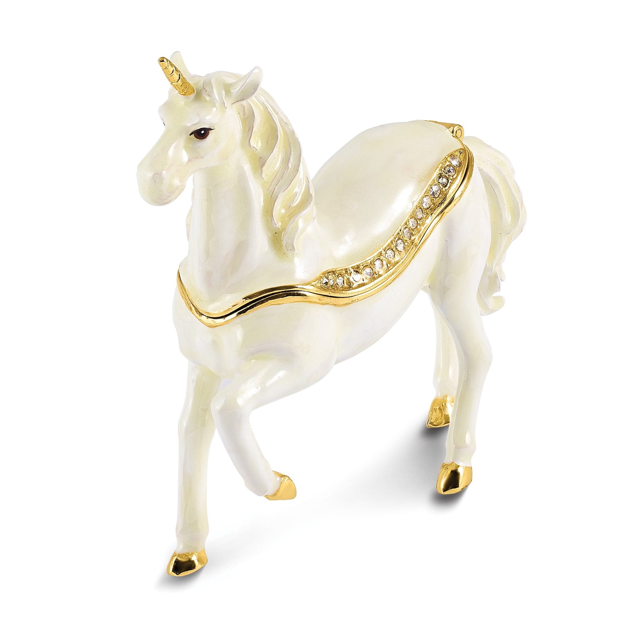 Luxury Giftware by Jere Pewter Bejeweled Crystals Gold-tone Enameled SUNNY Enchanted Unicorn Trinket Box with Matching 18 Inch Necklace Main image