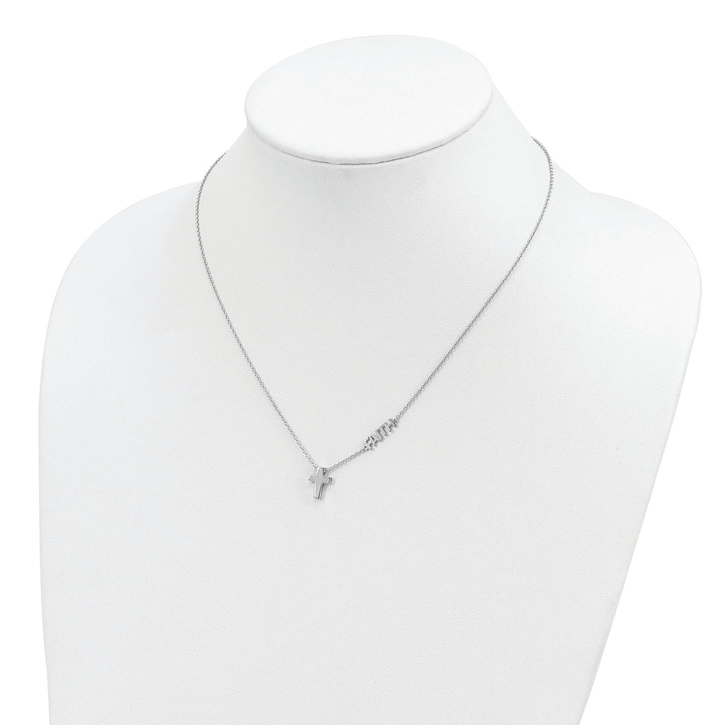 Sterling Silver Rhodium-plated FAITH With Cross Necklace