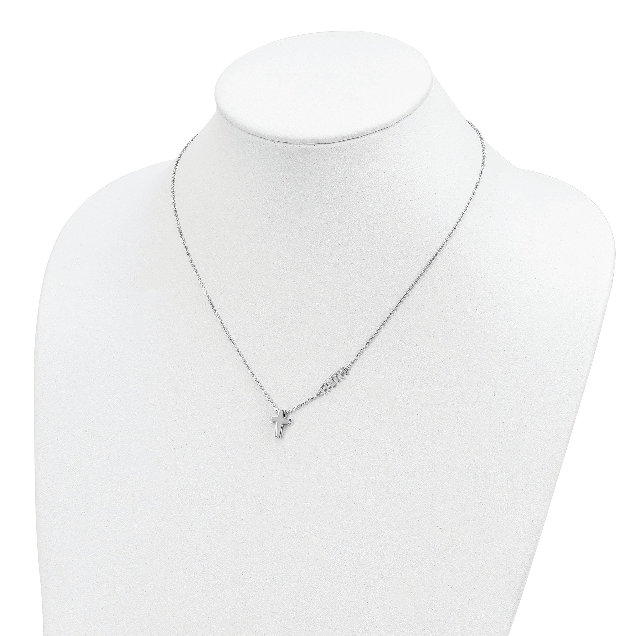 Sterling Silver Rhodium-plated FAITH With Cross Necklace