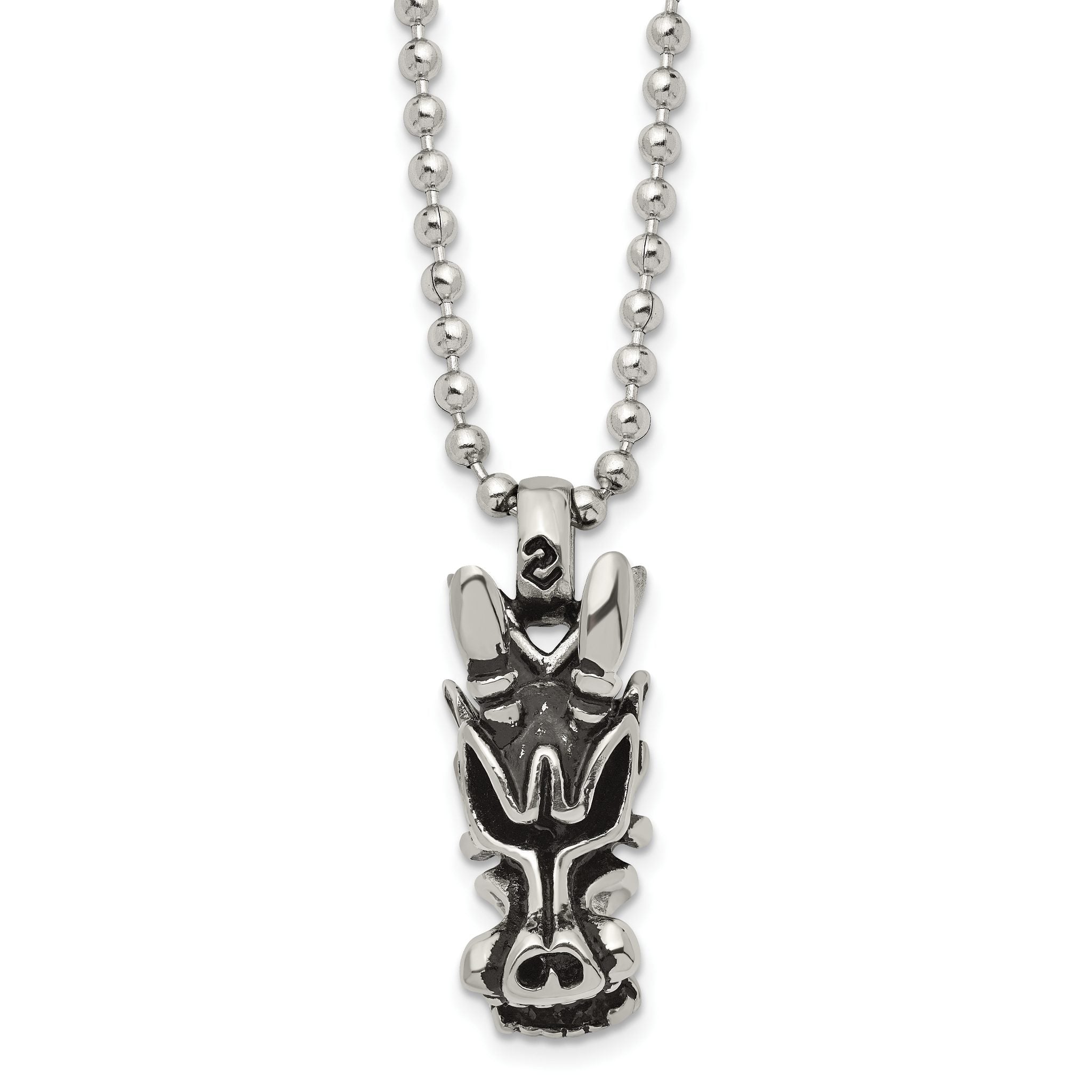 Chisel Stainless Steel Antiqued and Polished Dragon Head Pendant on a 22 inch Ball Chain Necklace Main image