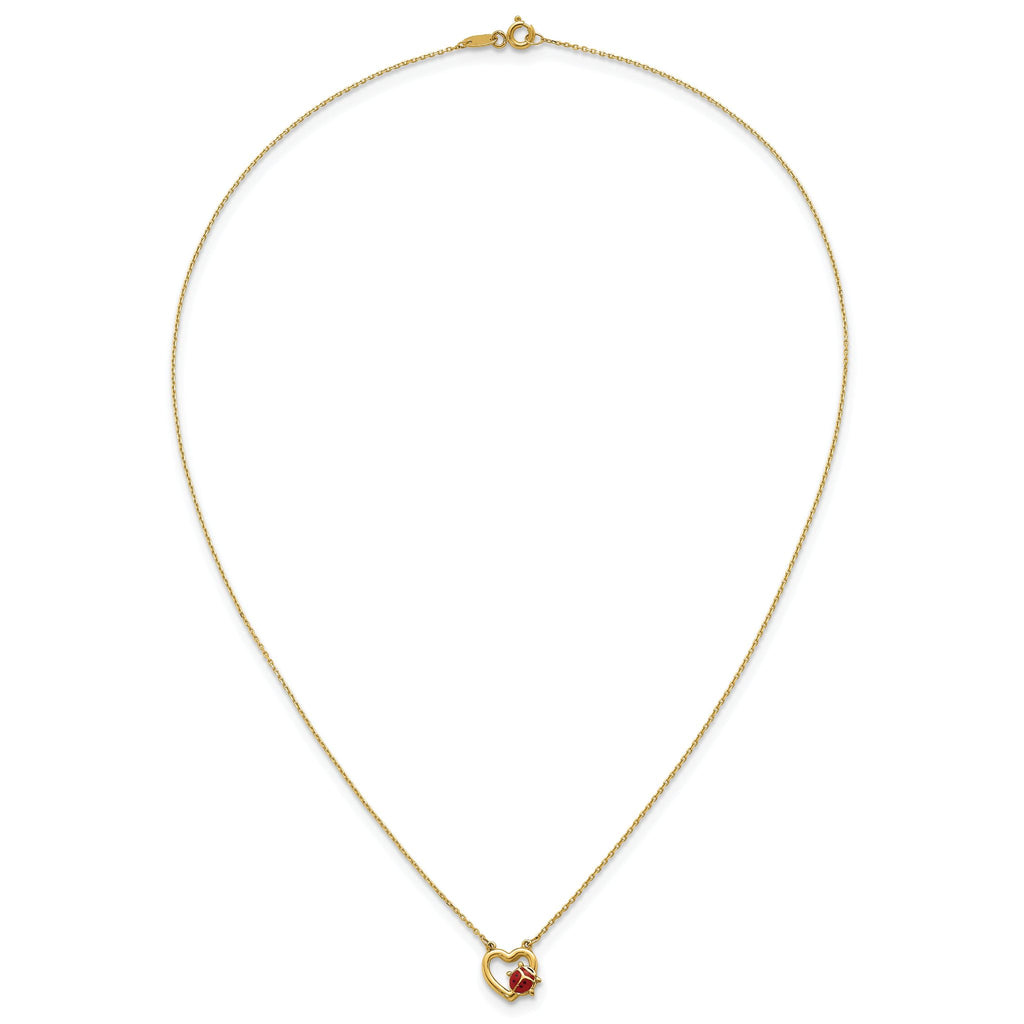 14K Polished Red and Black Enameled Ladybug on Heart 17 inch Necklace