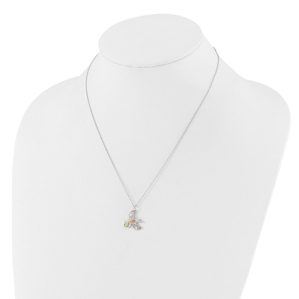 Sterling Silver Rhod-pltd With 12K Accents Hummingbird 18in Necklace